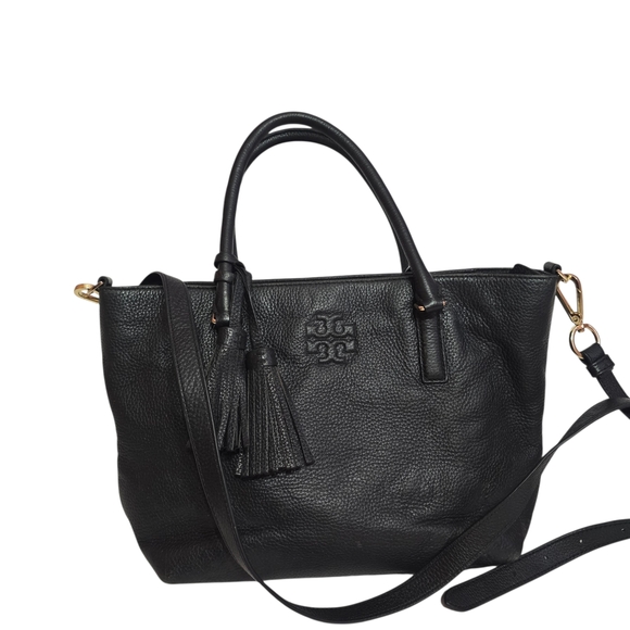 Tory Burch Handbags - Tory Burch Thea Black Pebbled Leather Tote with Tassels